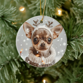 Hund för julchihuahua Reindeer Julgransprydnad Keramik