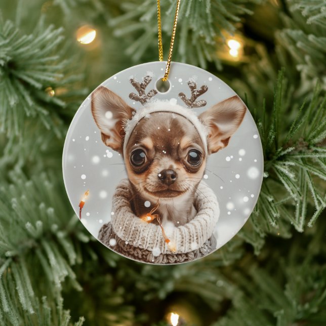 Hund för julchihuahua Reindeer Julgransprydnad Keramik (Träd)