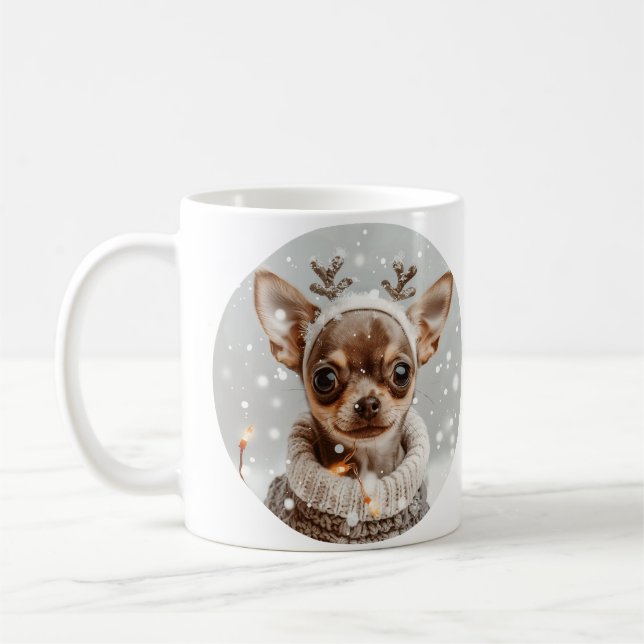Hund för julchihuahua Reindeer Kaffemugg (Vänster)