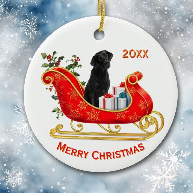 Hund för julhelg Black Labrador Retriever Julgransprydnad Keramik (Skapare uppladdad)