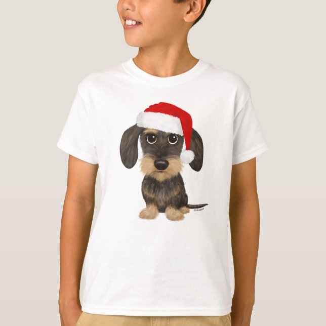 Hund för jultomten i Dachshund Santa Teckel T Shirt (Framsida)
