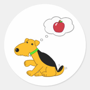 Hund för Kawaii AiredaleTerrier som är tänkande Runt Klistermärke