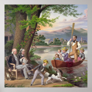 Hund för målningsfamiljen Ligcape Sjö People Natur Poster