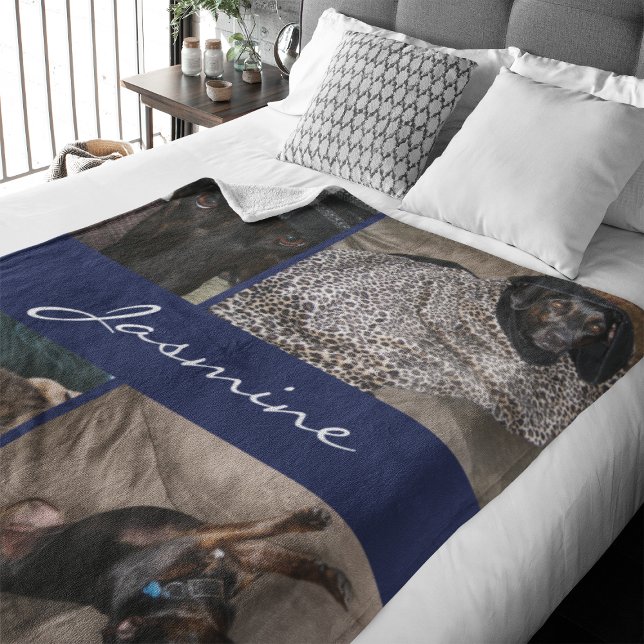 Hund för marin fotokollage fleecefilt (Capture precious pet moments with our Modern Pet Photo Collage Fleece Blanket. )