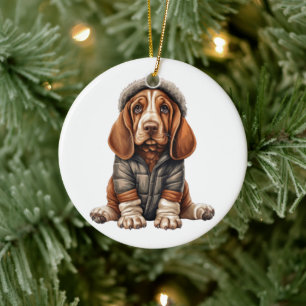Hund för personlig Basset Hound Julgransprydnad Keramik