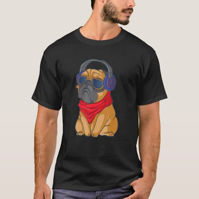 Hund för Pug Headset T Shirt (Framsida)