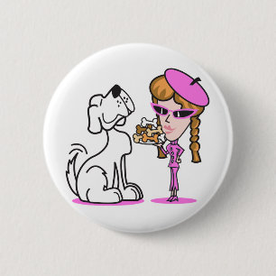 hund för retro-flicka och sällskapsdjur knapp
