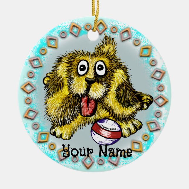 Hund för speltid julgransprydnad keramik (Framsidan)