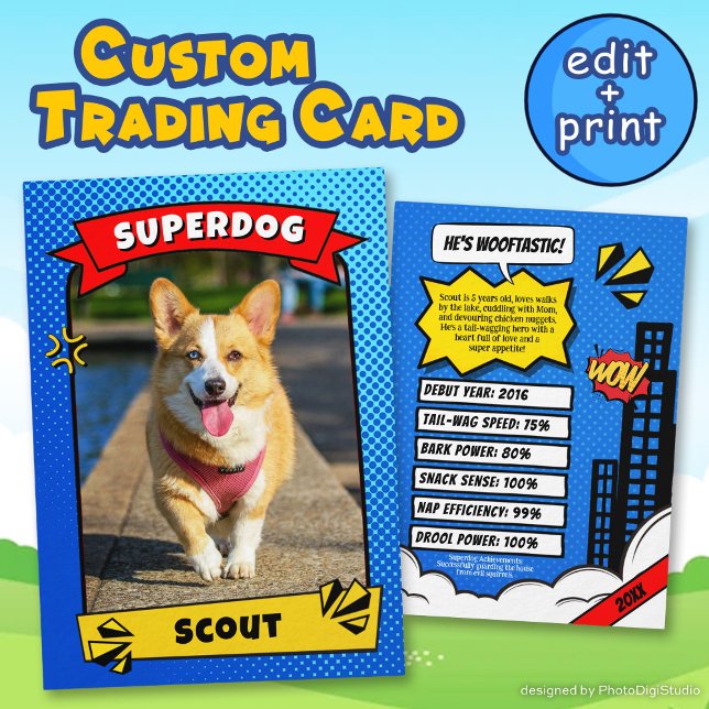 Hund för Superdog Tecknad Trading Card Funny Anpas (Superdog Comic Trading Card Funny Custom Dog Cards)
