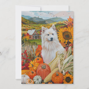 Hund för Thanksgiving av amerikanska eskimo Autumn Julkort