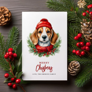 Hund för vattenfärg jul Beagle Julkort