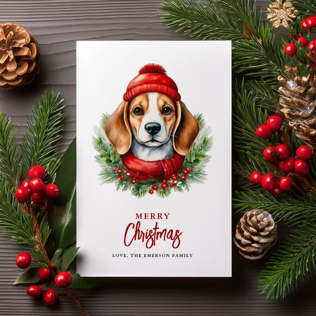 Hund för vattenfärg jul Beagle Julkort (Skapare uppladdad)