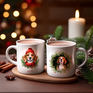 Hund för vattenfärg jul Beagle Kaffemugg