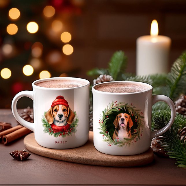 Hund för vattenfärg jul Beagle Kaffemugg (Skapare uppladdad)