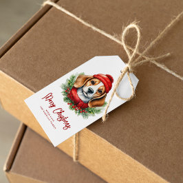 Hund för vattenfärg jul Beagle Presentetikett