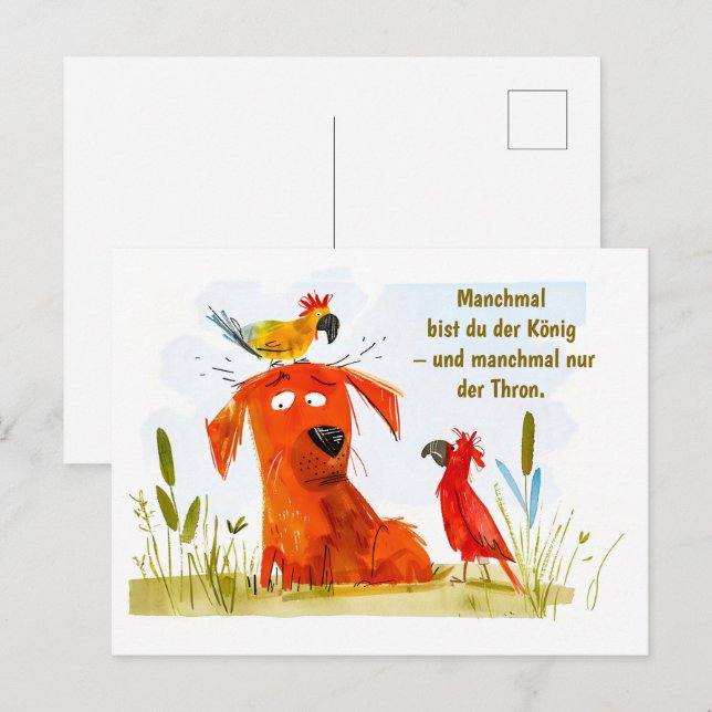 Hund för vattenfärgad Tecknad med två punkter Helg Vykort (Fram/baksida)