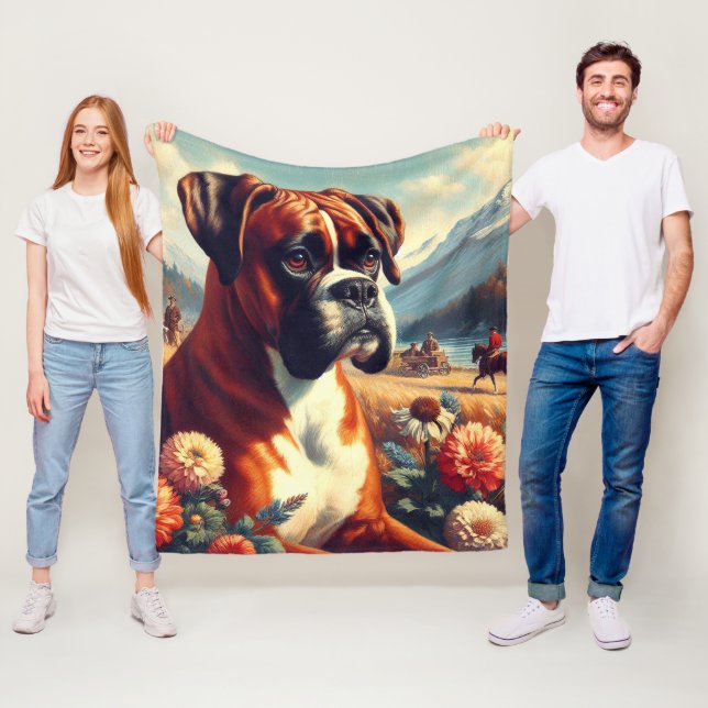 Hund för vintage Boxer Fleecefilt (På plats)