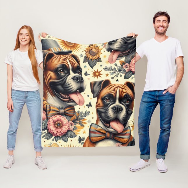 Hund för vintage Boxer Fleecefilt (På plats)