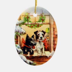 Hund för vintagejulTerrier Julgransprydnad Keramik