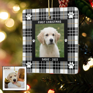 Hund FÖRST CHRISTMAS Black White Tan Play Julgransprydnad Keramik