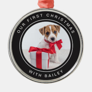 Hund första jul Svartvit med Photo Julgransprydnad Metall