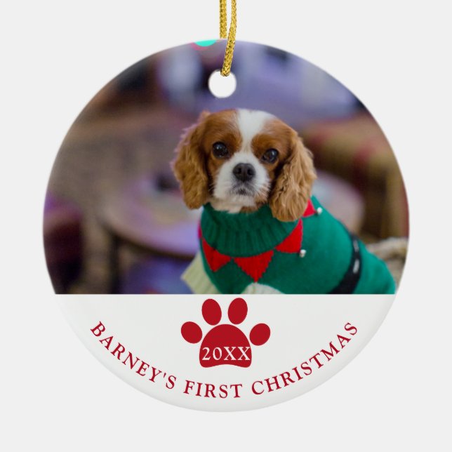 Hund första julfoto julgransprydnad keramik (Framsidan)