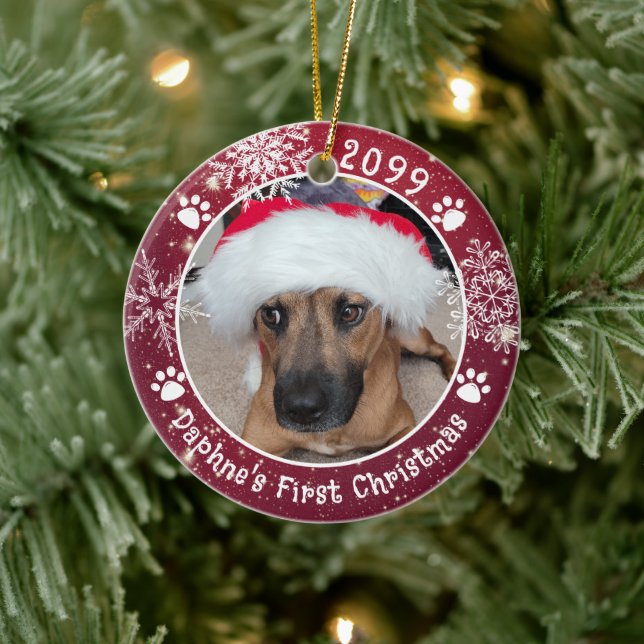 Hund Första Julsnöflingor 2 Bilder Julgransprydnad Keramik (Träd)