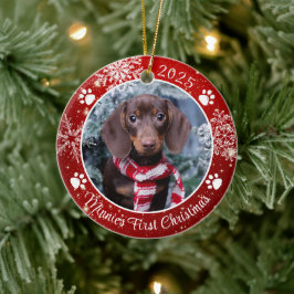 Hund Första jultomte Foto Red White Julgransprydnad Keramik