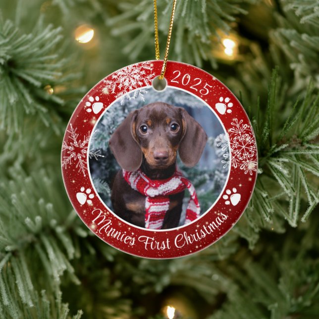 Hund Första jultomte Foto Red White Julgransprydnad Keramik (Träd)