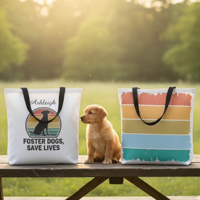 Hund Foster Retro Solnedgång Silhuett Tygkasse (Dog rescue tote bag)