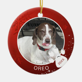 Hund Fotavtryck Röd Snöflinga Stjärnor Foto Namn Å Julgransprydnad Keramik