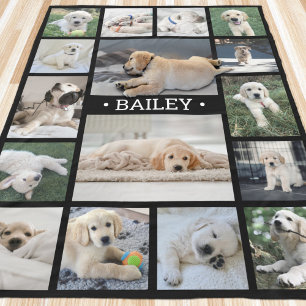 Hund Foto Collage Elegant Modern Svart och Vitt Fleecefilt