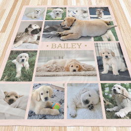 Hund Foto Collage Enkel Modern Rosa & Guld Fleecefilt