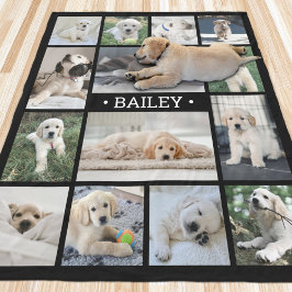 Hund Foto Collage Enkel Modern Svart och Vit Fleecefilt