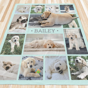 Hund Foto Collage Enkel Modern Tealblå och Grå Fleecefilt