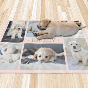Hund Foto Collage Söt Enkel Rosafärgad Rosa och Gu Fleecefilt