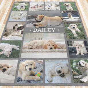Hund Foto Collage Söt Modern Grå och Vit Fleecefilt