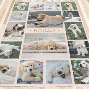 Hund Foto Collage Söt Modern Rödlrosa och Guld Fleecefilt