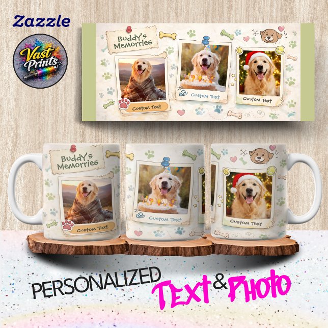Hund Foto Collage Tassavtryck Minnen Kaffemugg (Dog Photo Collage Paw Print Memories Coffee Mug)