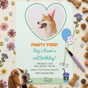 Hund Foto Husdjur Pawty Födelsedagsfest Design Tem Inbjudningar