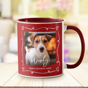 Hund Foto Mams Favoritbarn Hjärter Doodle Röd Mugg