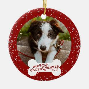 Hund Foto på julklappat Red Sparkly Pet Julgransprydnad Keramik