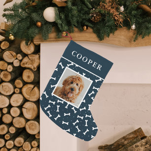 Hund Fotoflottan och vit Hund Bone Mönster Liten Julstrumpa