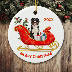 Hund från Jul Sleigh Bernese Mountain Julgransprydnad Keramik