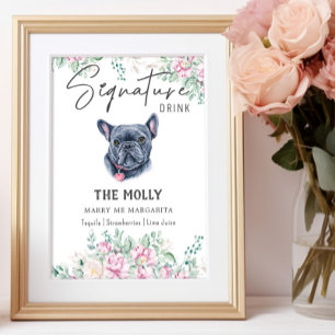 Hund fransk Bulldog Namnteckning Drink-tecken Poster
