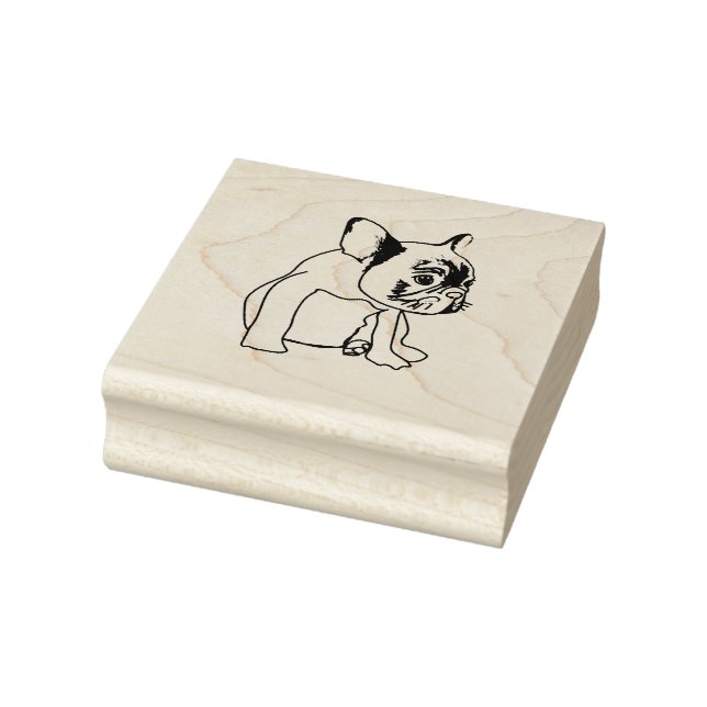 Hund, Fransk Bulldog Puppy, Cute Hund Wood Art Fri Stämpel (Stämpel)
