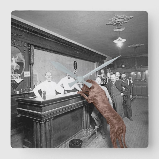 Hund Friendly Saloon Tavern Pub 1900-foto Fyrkantig Klocka (Framsida)