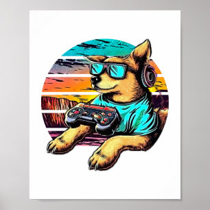 Hund Gamer, Retro Vintage Design Poster