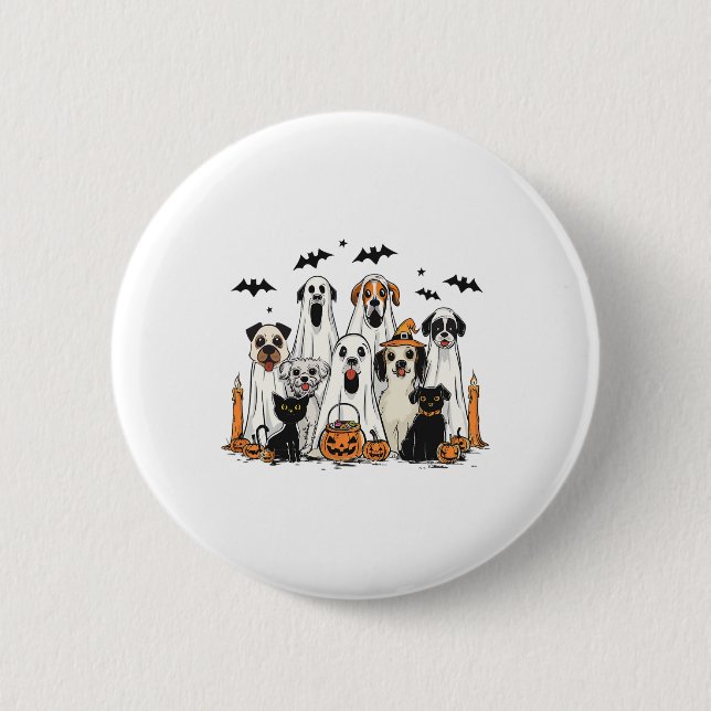 Hund Ghost Cute Hund tryckt som Ghost Funny Hallow Knapp (Framsida)