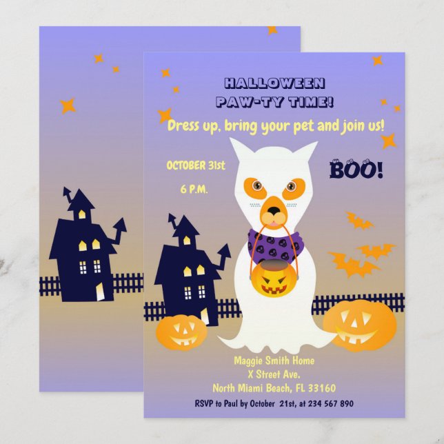 Hund Ghost i kostym Halloween fest Inbjudningar (Fram/baksida)